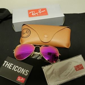 Ray Ban Aviator Sunglasses Pink Gold 58mm New
